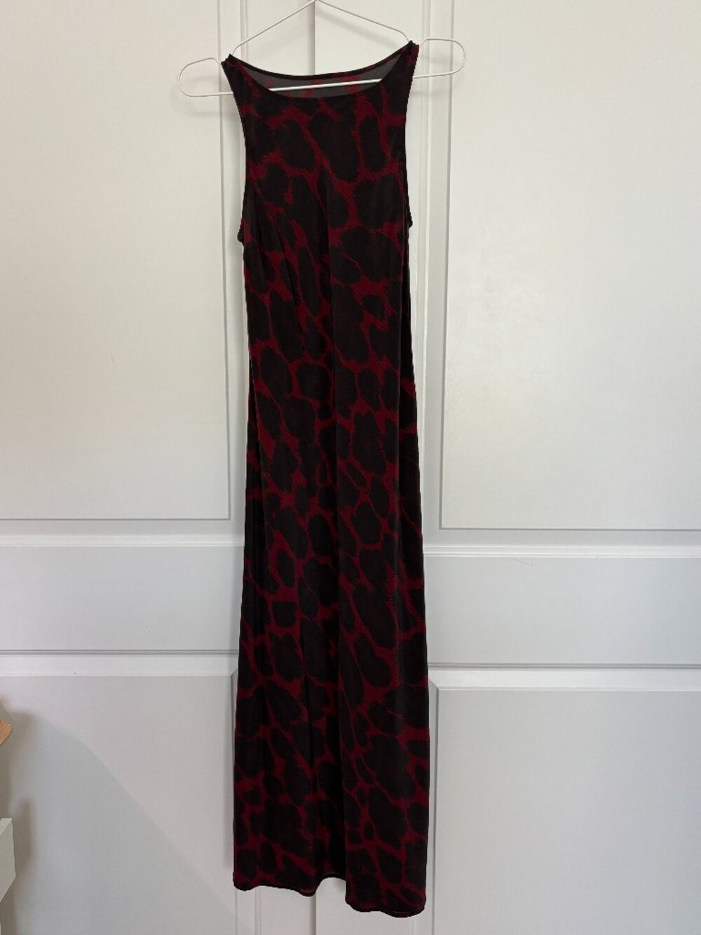 90s 100% Silk Animal Print Maxi Dress Black Burgundy Bodycon S